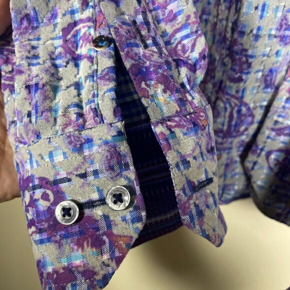 Luchiano Visconti Men's Raised Velvet Print Purple Blue Button-Up Shirt L Preppy - Picture 6 of 7
